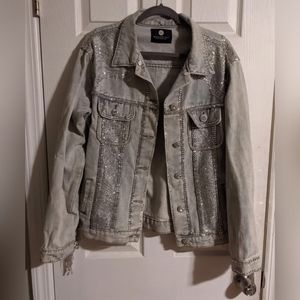 Morphine Fashion Denim Jacket M/L Monte Carlo Beaded Fringe Y2K Western